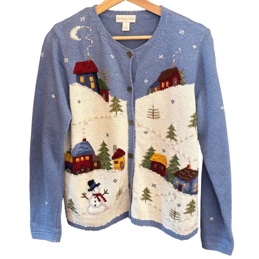 Vintage Northern Isles Cardigan Sweater Winter Village Grandmacore Cottagecore